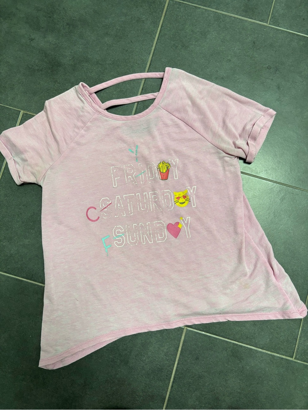 Girls' Pink Short Sleeve Tee with Weekend Graphic